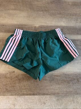 Green Women's Athletic Shorts with Pink Trim